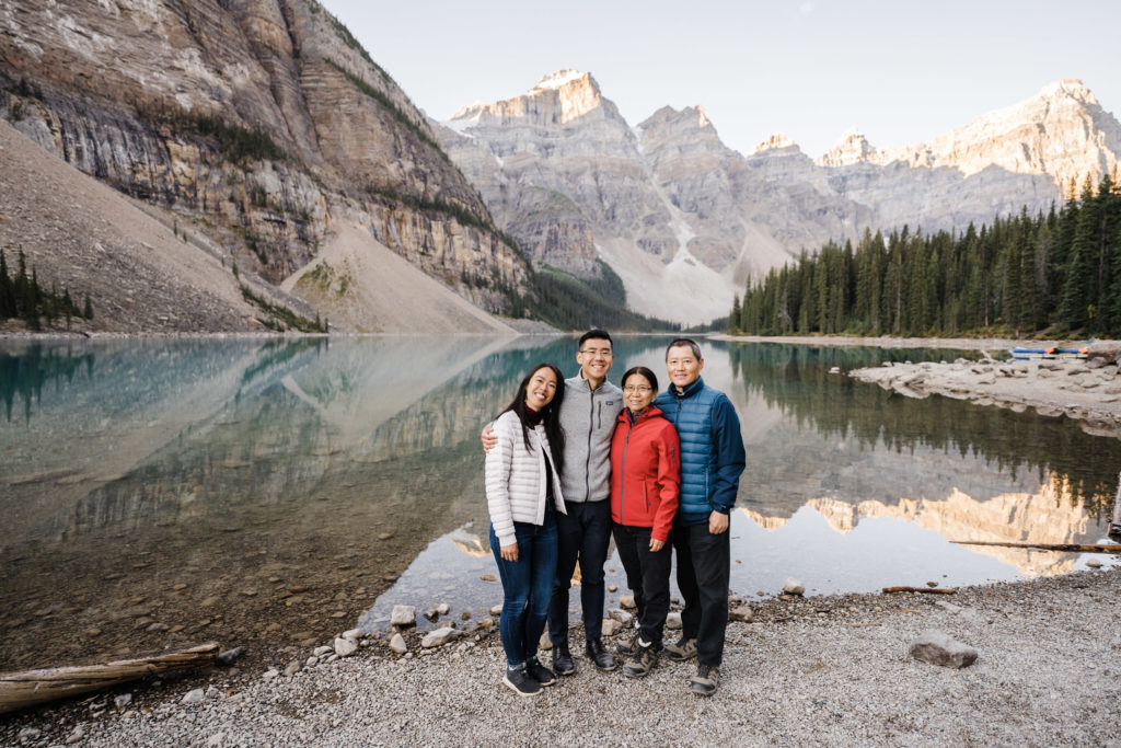 Family vacation photo at Moraine Lake