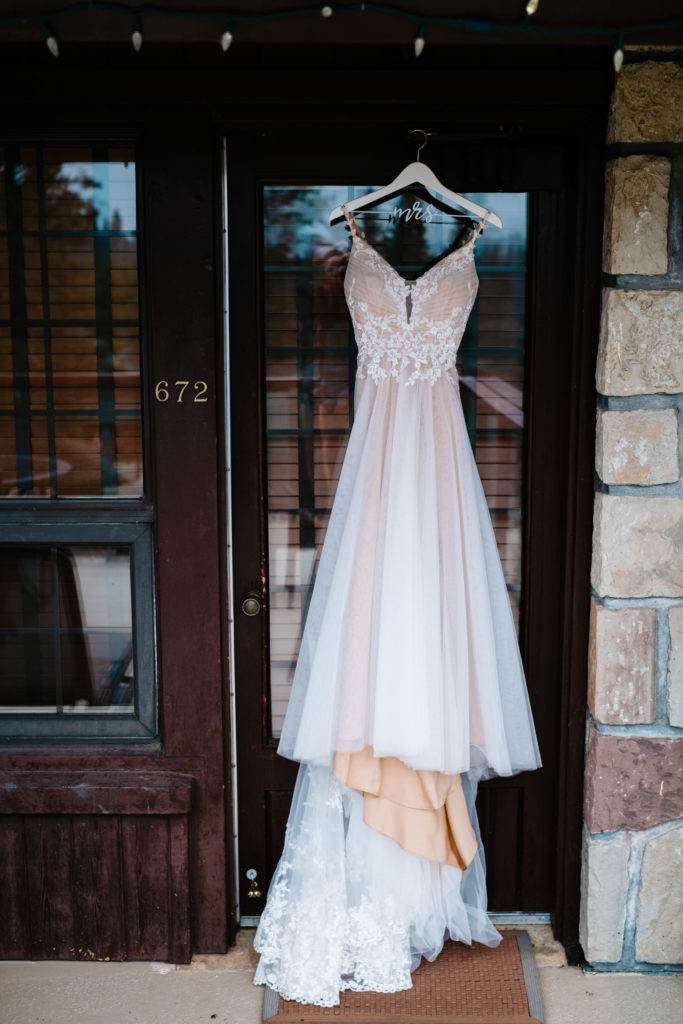 Dress hangs outside Jasper Park Lodge door