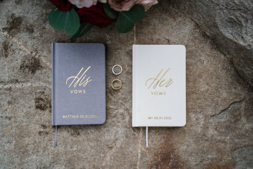 His and hers vow booklets with rings