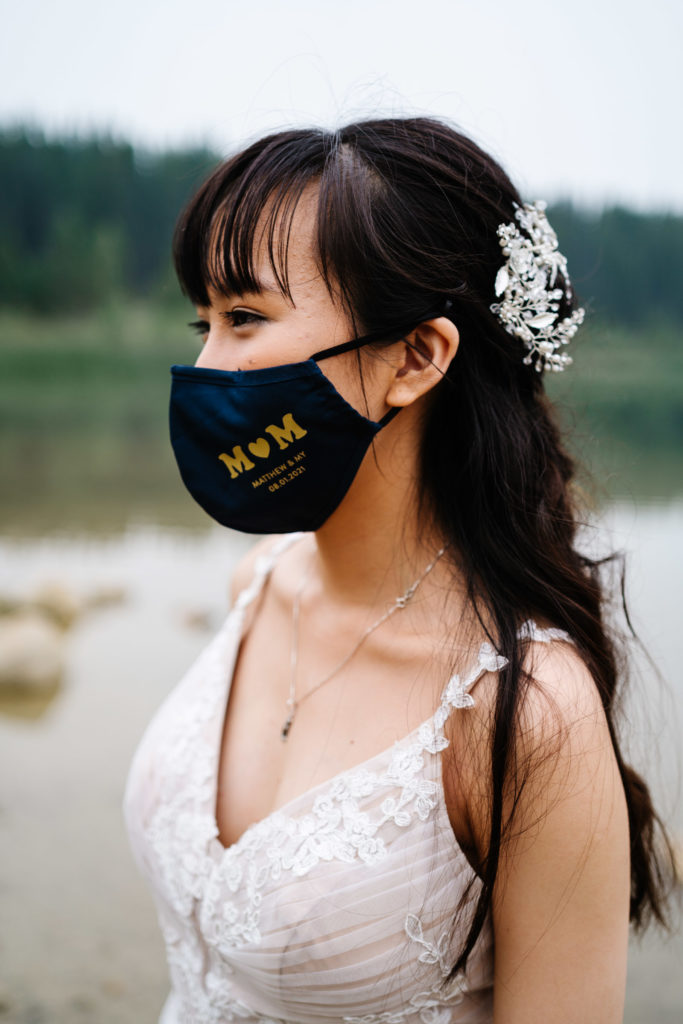 Handmade custom mask for Jasper National Park elopement