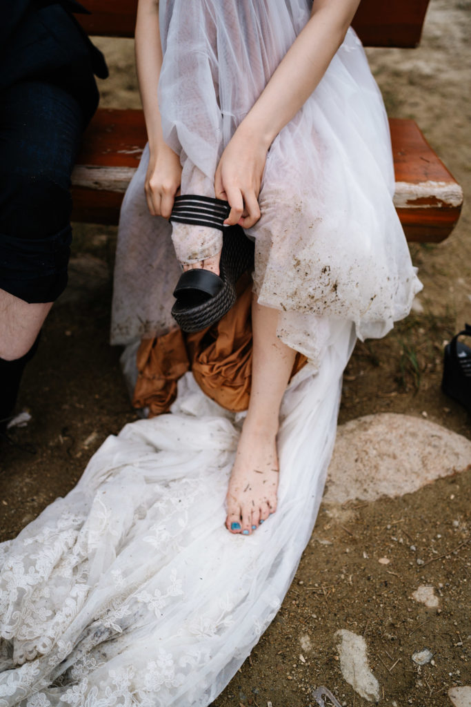 Brides dirty dress after Jasper National Park elopement
