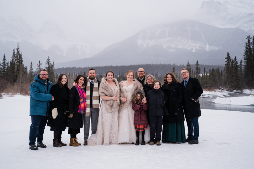 Family photo for lgbtq+ wedding in Canmore Alberta.