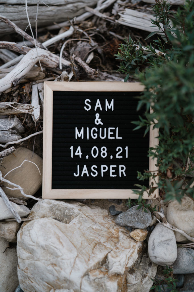 Letterboard sign of intimate wedding in Jasper National Park. 